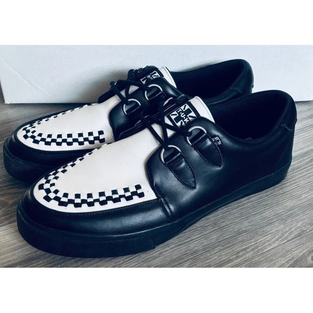 Tuk 12 Black Leather Creeper Sneaker White $90